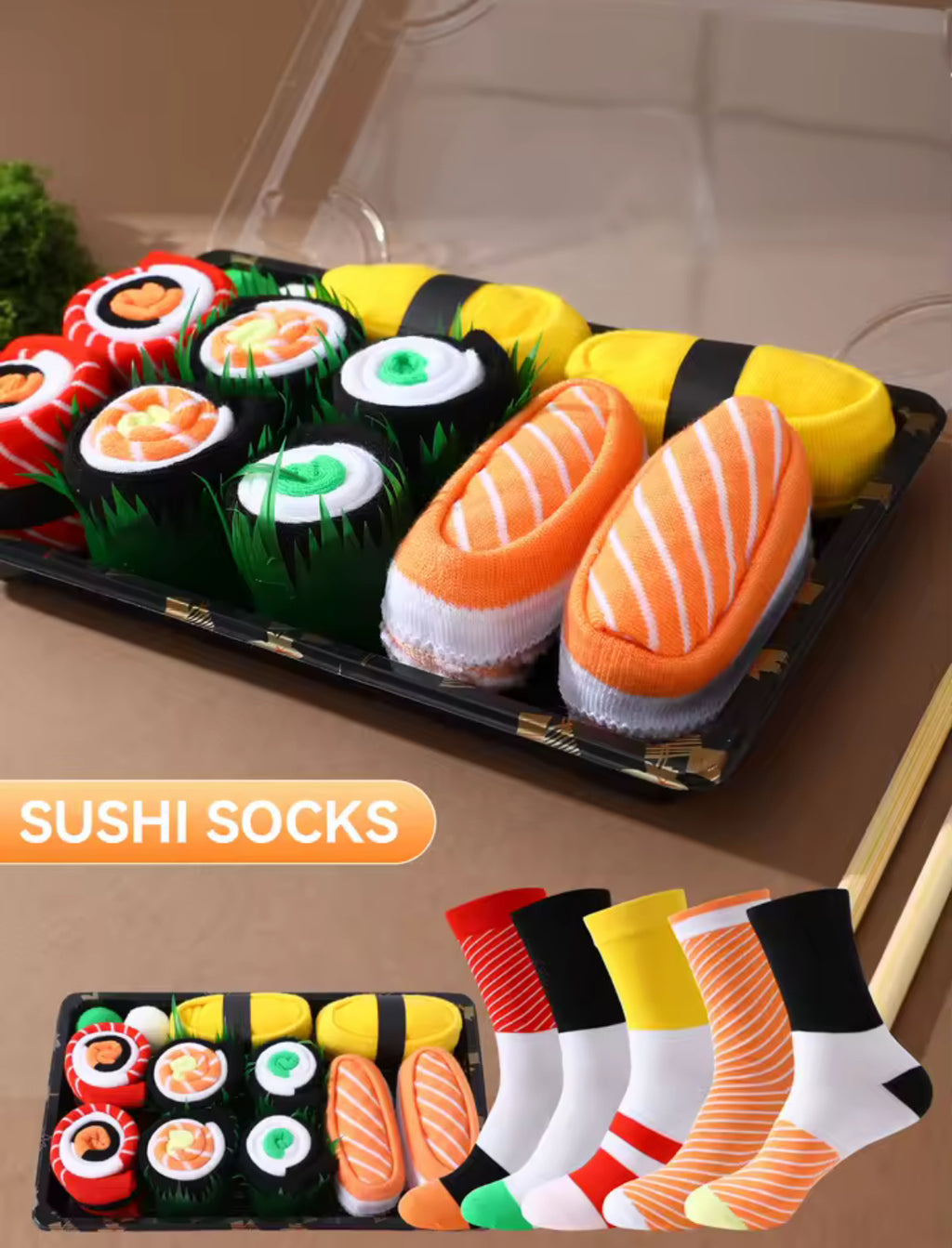 🍣5 pāri stilīgu un unikālu “Sushi” dizaina zeķu – lieliska dāvana gan vīriešiem, gan sievietēm!