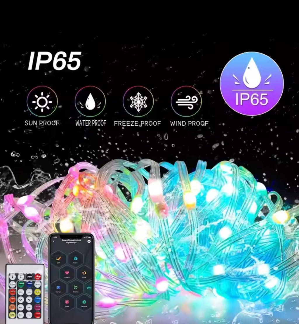 🌟 WS2812B Smart LED String Light – RGBIC Fairy Lamp ar Bluetooth un Tālvadību (10m)