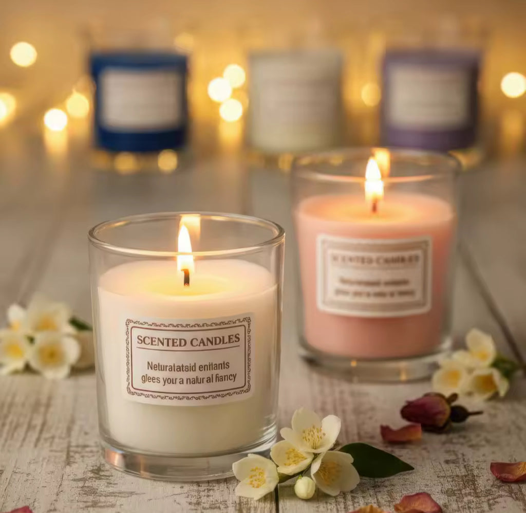 🕯️ Aromātiskās Stikla Sveces – Roku darbs no Sojas Vaska | Lavanda, Roze, Jasmīns, Saldais Apelsīns & Frēzija 🌸