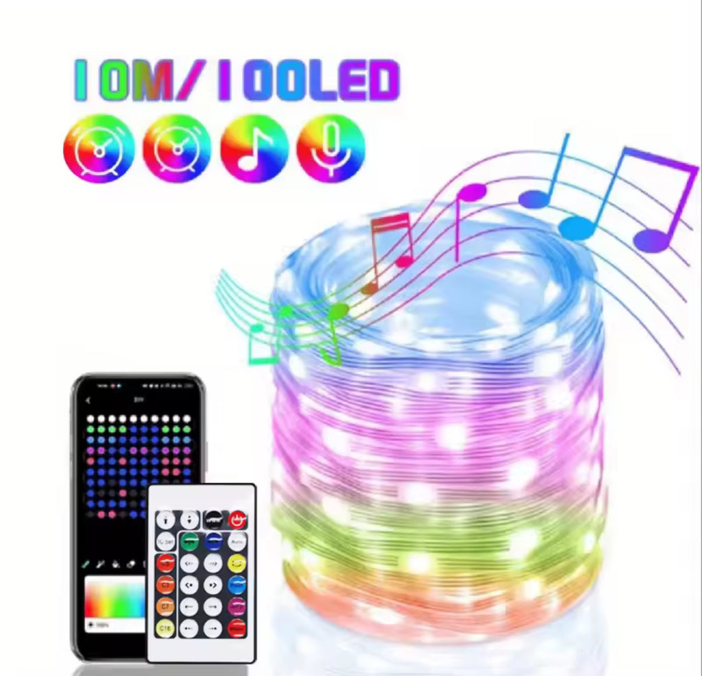 🌟 WS2812B Smart LED String Light – RGBIC Fairy Lamp ar Bluetooth un Tālvadību (10m)