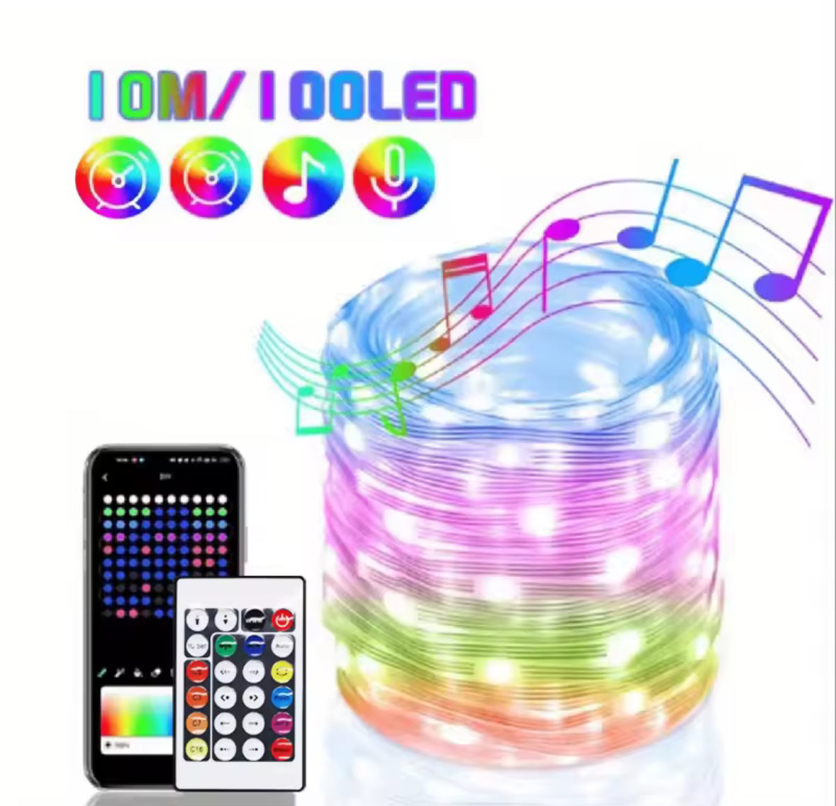 🌟 WS2812B Smart LED String Light – RGBIC Fairy Lamp ar Bluetooth un Tālvadību (10m)