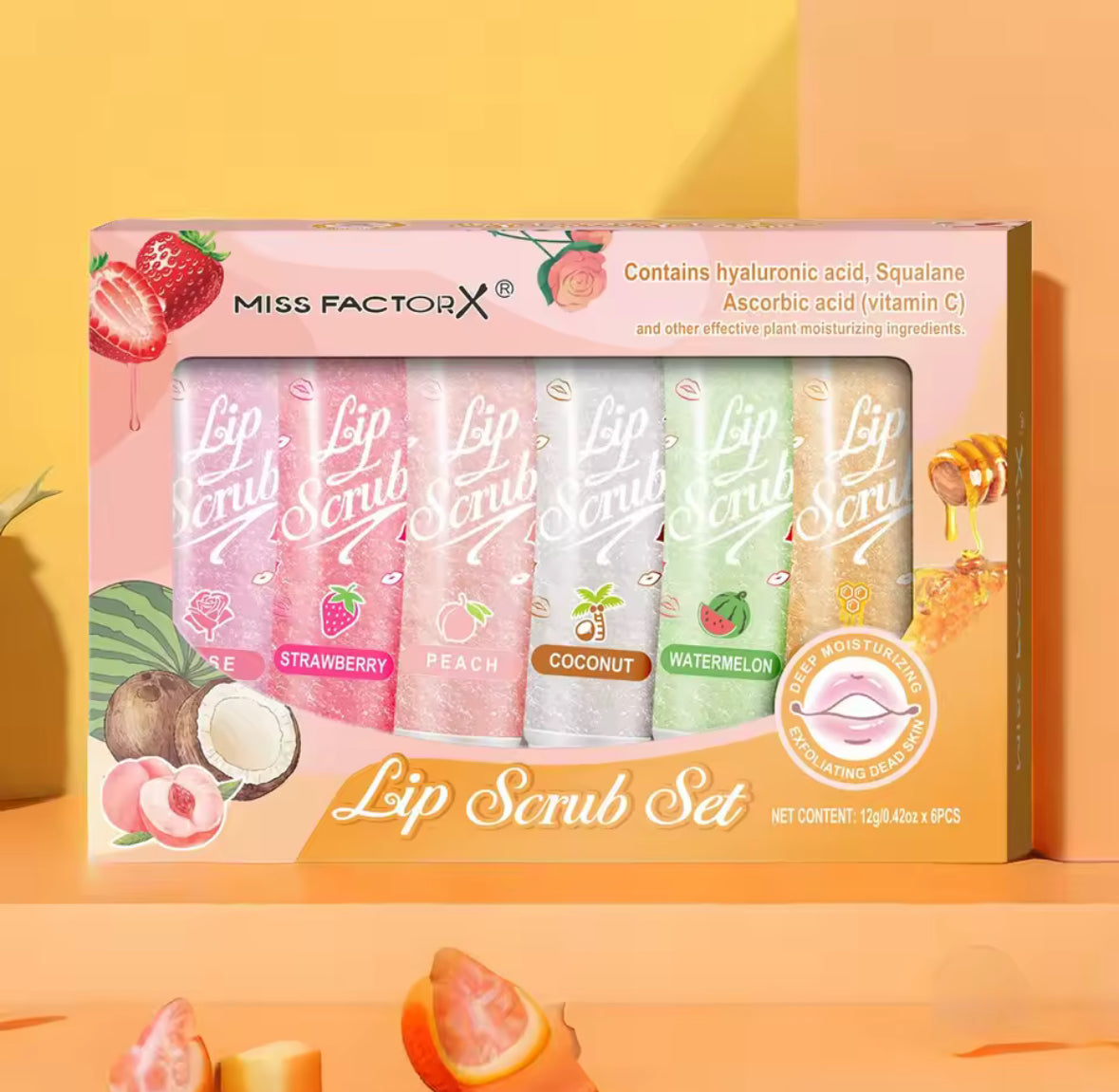 💋 6 gab. lūpu skrubju komplekts – dabīgs pīlings mīkstām un gludām lūpām 🍯🌸