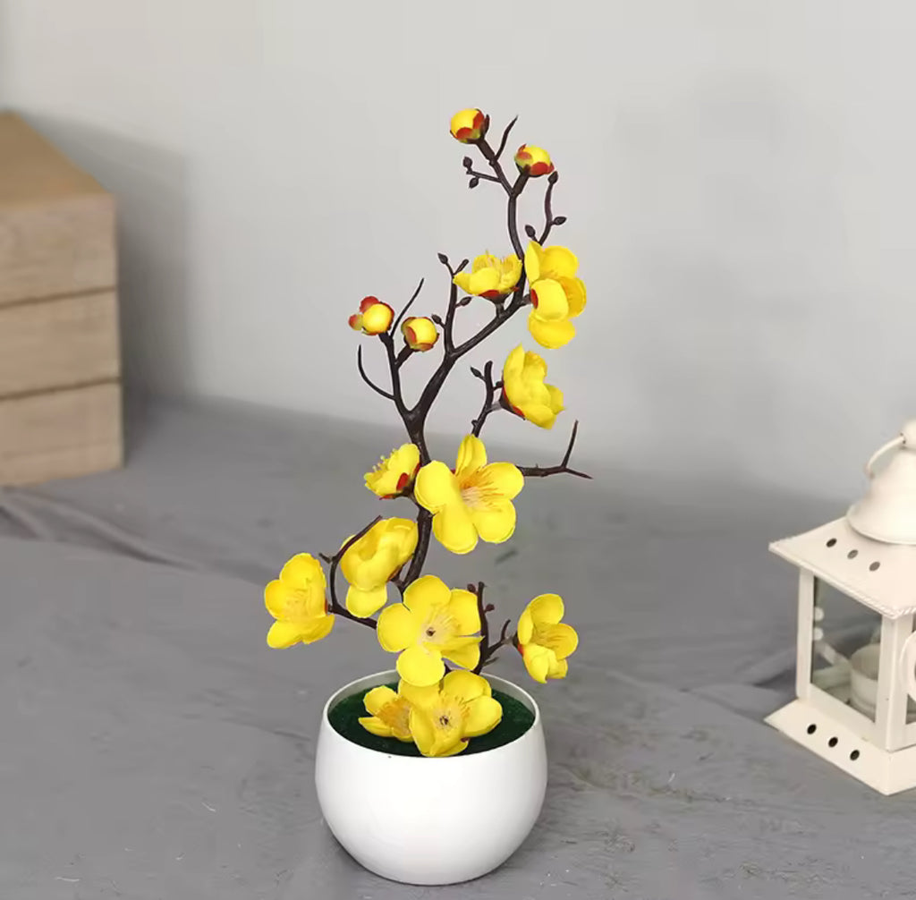 🌱 Mākslīgais Bonsai Augs Podā – 30 cm Dekoratīvs Zaļums ar Ziediem | Mājas, Biroja vai Dārza Dekors 🪴✨