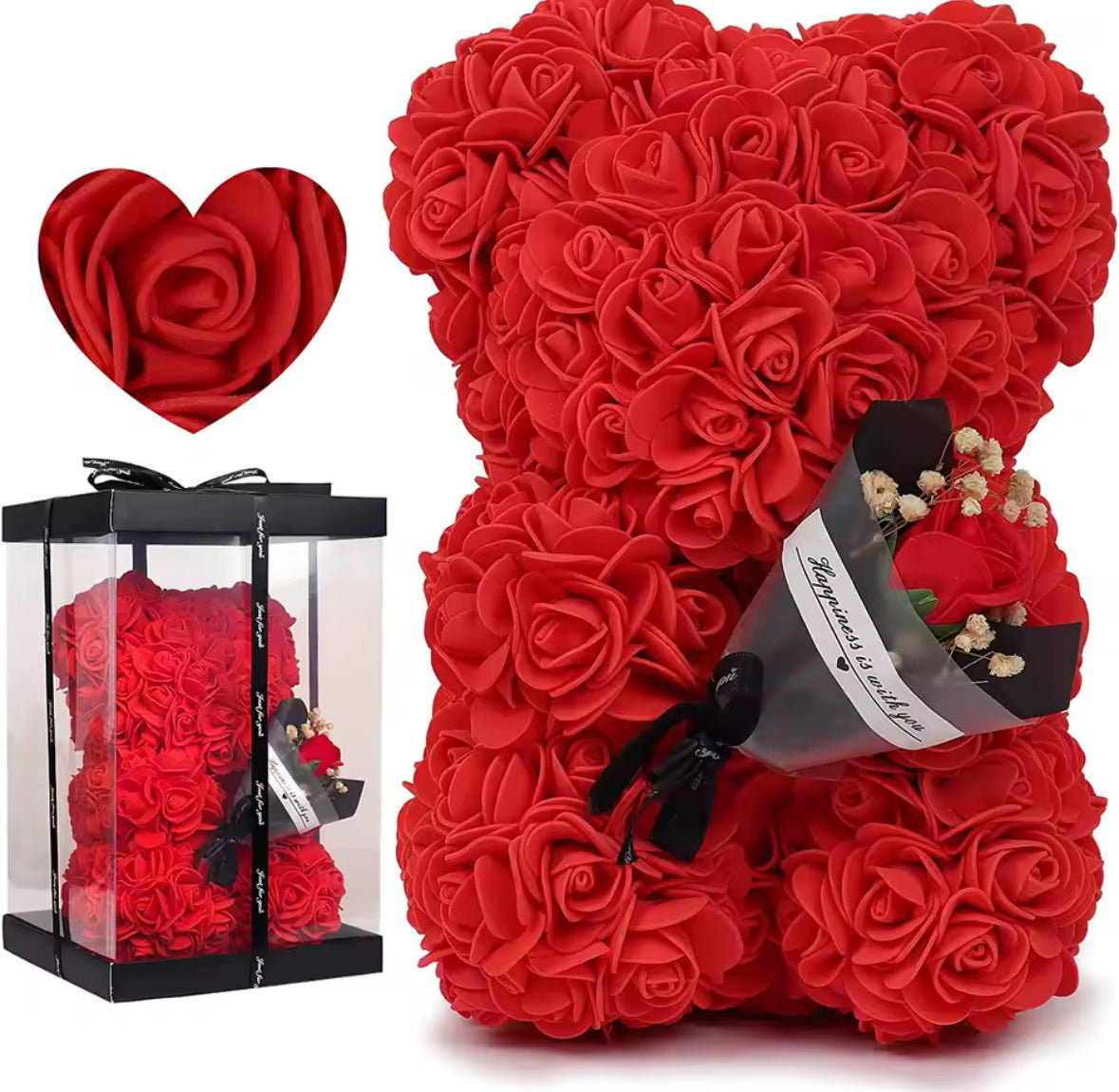 🧸 Rožu Lācītis ar Kasti un Pušķi – Mūžīgā Roze 2025 Dāvanu Kolekcija 🌹✨