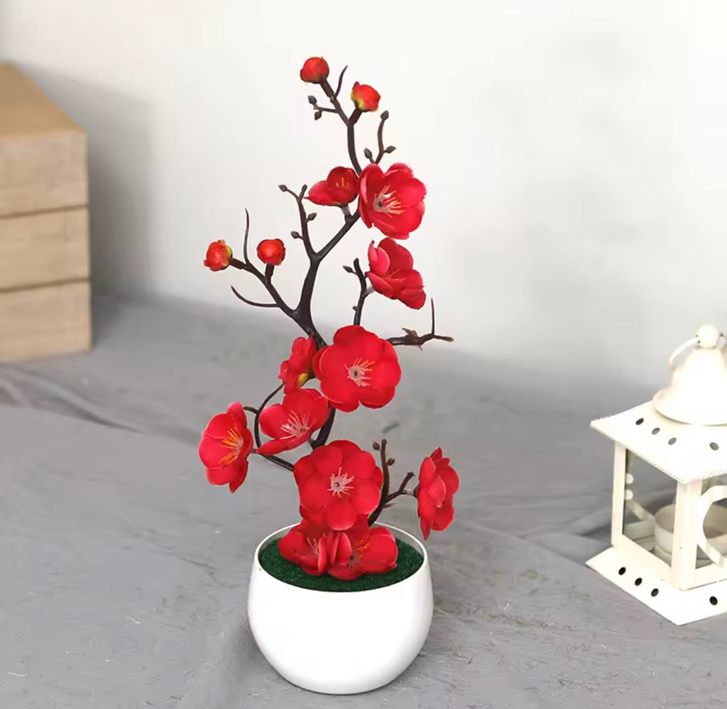 🌱 Mākslīgais Bonsai Augs Podā – 30 cm Dekoratīvs Zaļums ar Ziediem | Mājas, Biroja vai Dārza Dekors 🪴✨