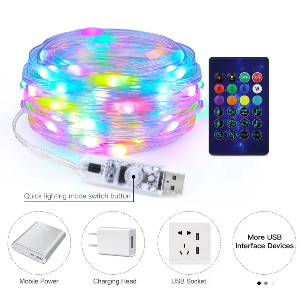 🌈 LED Fairy Lights – Dream Color USB LED Virtene ar mūziku🤩