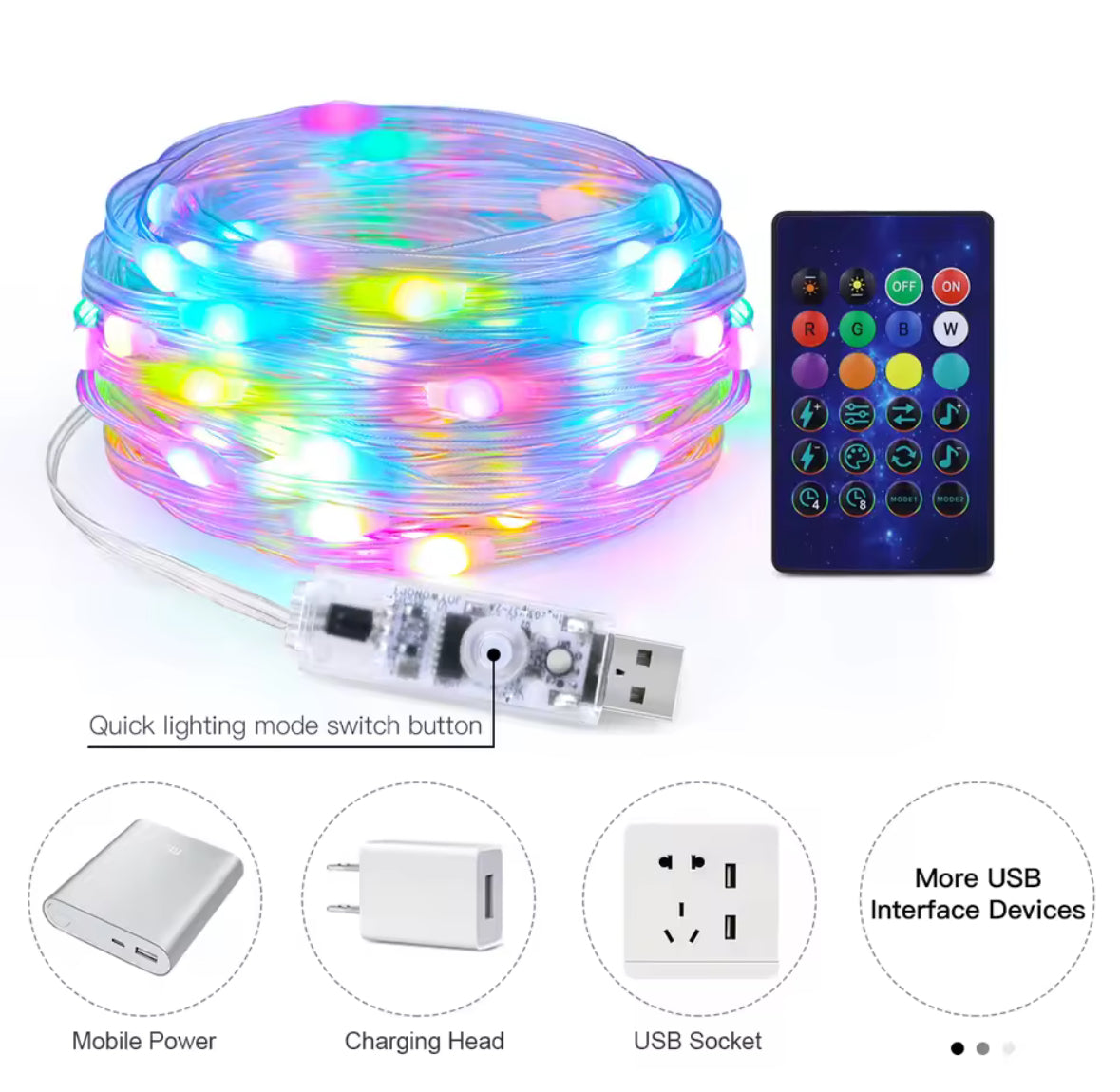 🌈 LED Fairy Lights – Dream Color USB LED Virtene ar mūziku🤩
