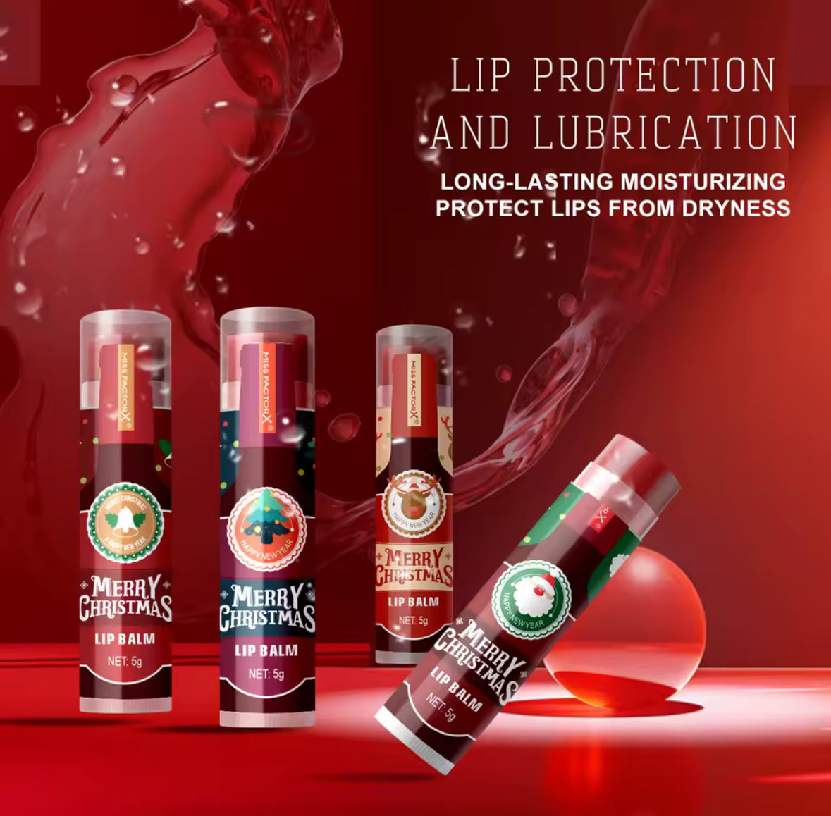 💋 8 gab. krāsainu lūpu balzamu komplekts – “Christmas Hot Red Wine” kolekcija ar vīna aromātu un spīdumu 🍷🎄