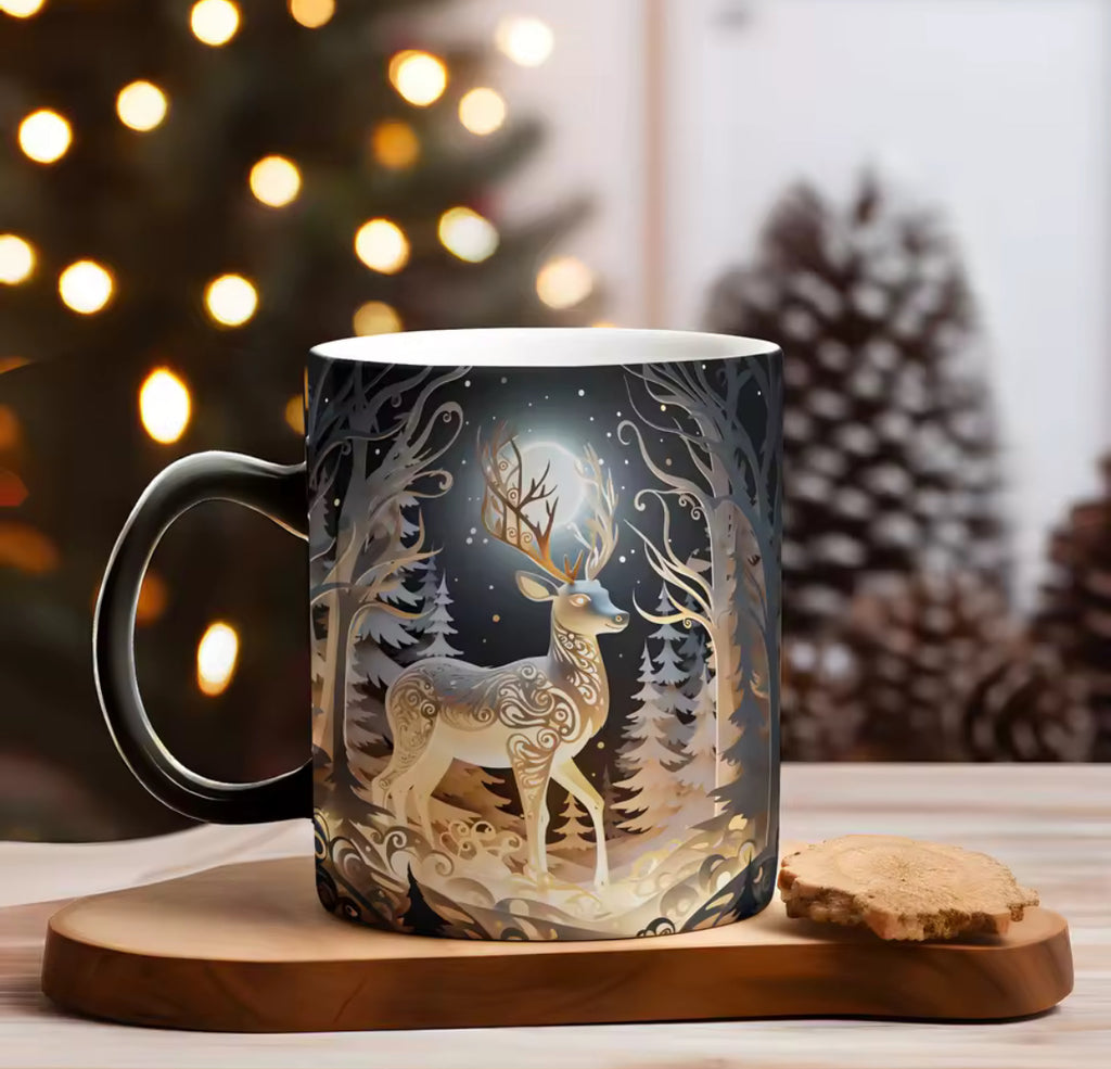 🎅 Ziemassvētku krūze ar maģisko krāsas maiņu – Santa, ziemeļbriedis vai sniegavīrs ☕✨