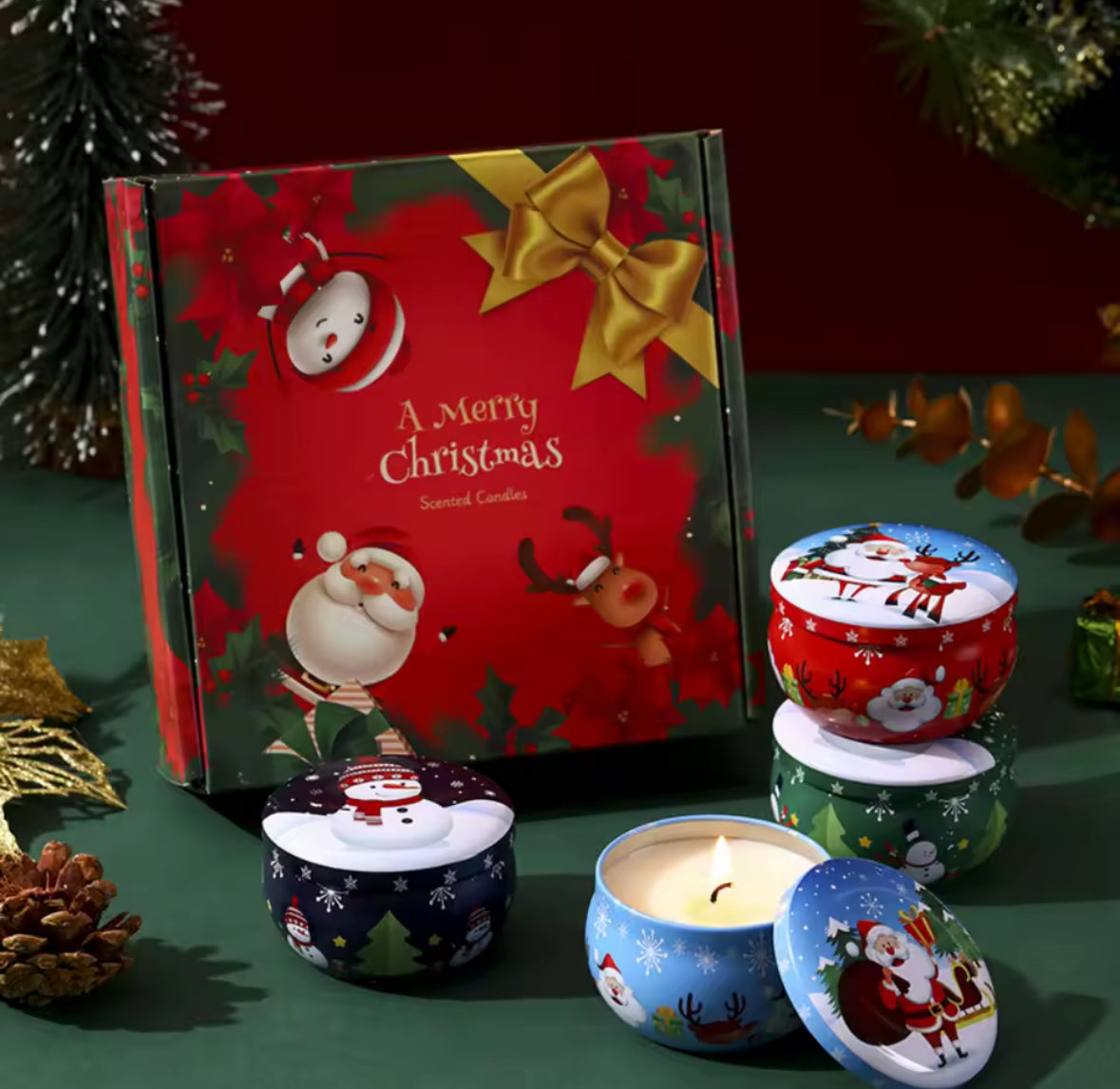 🕯️ 4 aromātisko sveču dāvanu komplekts ar kasti – ideāla Ziemassvētku dāvana un mājīga dekorācija 🎁✨