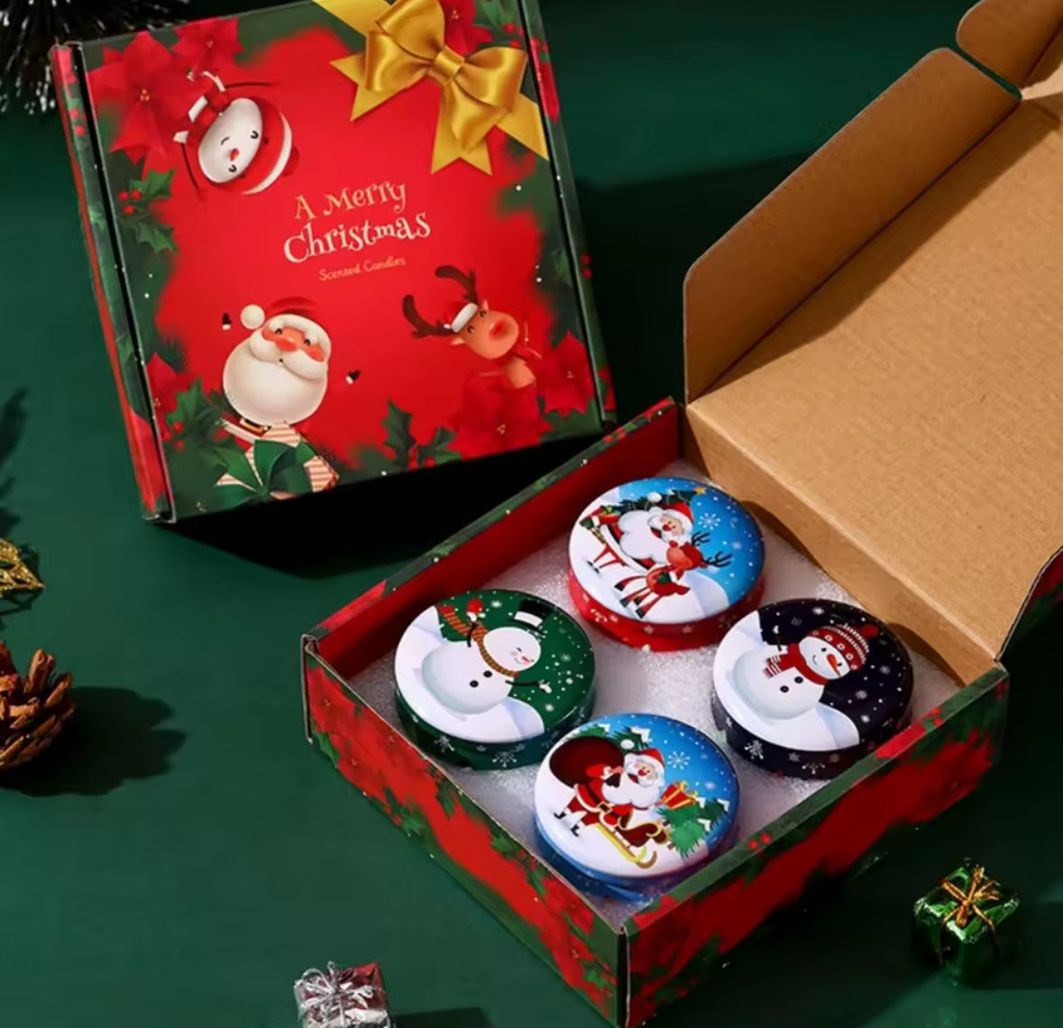 🕯️ 4 aromātisko sveču dāvanu komplekts ar kasti – ideāla Ziemassvētku dāvana un mājīga dekorācija 🎁✨