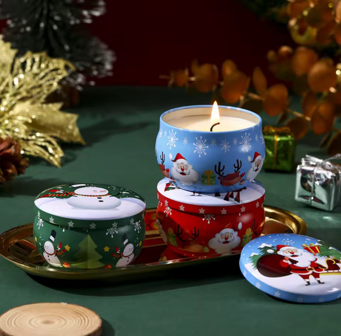 🕯️ 4 aromātisko sveču dāvanu komplekts ar kasti – ideāla Ziemassvētku dāvana un mājīga dekorācija 🎁✨